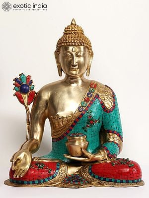 23" Tibetan Buddhist Deity - Large Size Medicine Buddha In Brass | Handmade | Made In India