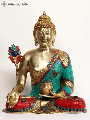 23" Tibetan Buddhist Deity - Large Size Medicine Buddha In Brass | Handmade | Made In India