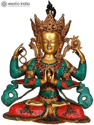 26" Tibetan Buddhist Deity Chenrezig Shadakshari Lokeshvara (Large Size) In Brass | Handmade | Made In India