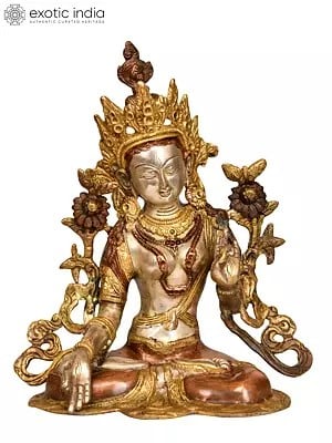 10" Goddess White Tara (Tibetan Buddhist Deity) In Brass | Handmade | Made In India