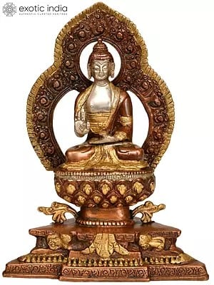 9" Tibetan Buddhist Lord Buddha in Abhaya Mudra In Brass | Handmade | Made In India