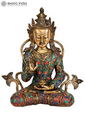 10" Buddhist Deity Crowned Buddha Preaching His Dharma | Handmade Brass Statue | Made in India