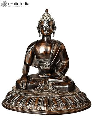 35" Tibetan Buddhist Deity Lord Buddha in Bhumi Sparsha Mudra In Brass | Handmade | Made In India