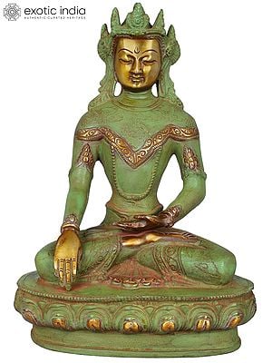 9" Tibetan Buddhist Deity Crowned Buddha in Bhumisparsha Mudra In Brass | Handmade | Made In India