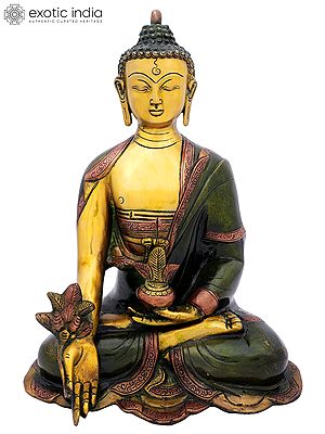 13" Medicine Buddha Brass Statue | Tibetan Buddhist Deity Idol