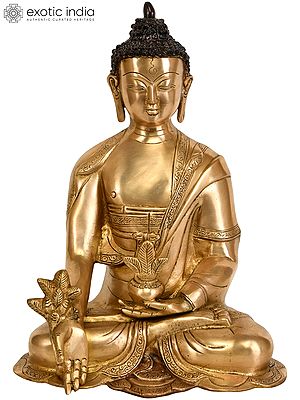 13" Medicine Buddha Brass Statue | Tibetan Buddhist Deity Idol