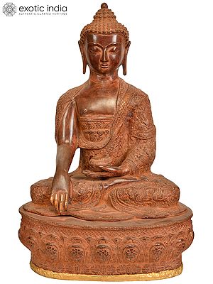 21" Tibetan Buddhist Deity Buddha in Bhumisparsha Mudra In Brass | Handmade | Made In India