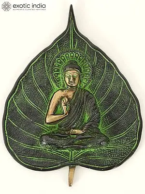 8" Pipal Leaf Buddha Wall Hanging - Tibetan Buddhist In Brass | Handmade | Made In India