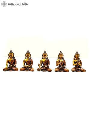 3" Set of Five Brass Dhyani Buddhas (Tibetan Buddhist Deities) | Handmade
