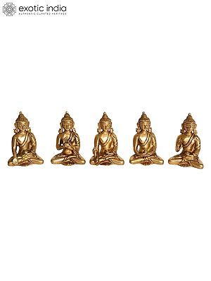 3" Set of Five Brass Dhyani Buddhas (Tibetan Buddhist Deities) | Handmade