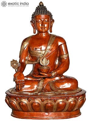 45" Large Size Tibetan Buddhist Medicine Buddha In Brass | Handmade | Made In India