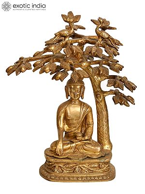 12" Lord Buddha Meditating Under the Bodhi Tree (Tibetan Buddhist Deity) In Brass | Handmade | Made In India