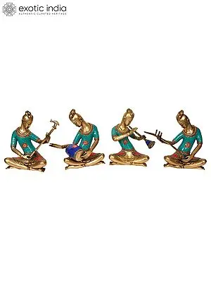 13" Set of Four Musicians (Band of musicians) In Brass | Handmade | Made In India