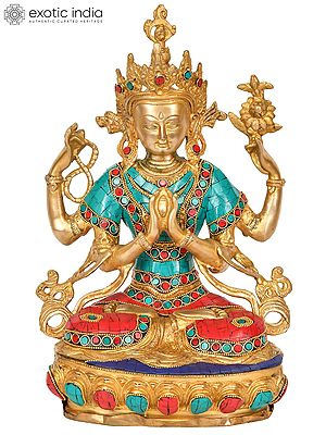 13" Chenrezig (Tibetan Buddhist Deity) In Brass | Handmade | Made In India