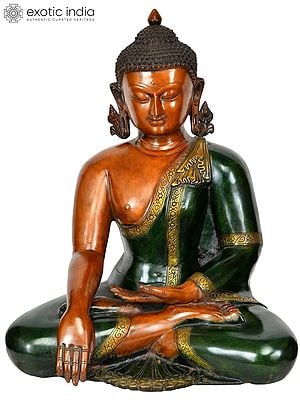 21" Lord Buddha in Bhumisparsha Mudra (Earth Touching Gesture) In Brass | Handmade | Made In India