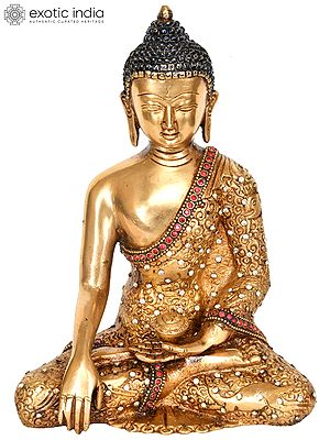 8" Lord Buddha in Bhumisparsha Mudra (Tibetan Buddhist) In Brass | Handmade | Made In India