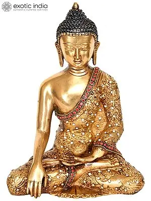 8" Lord Buddha in Bhumisparsha Mudra (Tibetan Buddhist) In Brass | Handmade | Made In India
