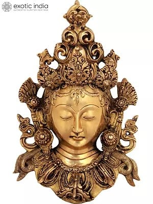 12" Golden Devi Tara Wall-Hanging Mask in Brass | Handmade | Made in India