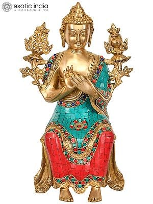 14" Tibetan Buddhist Deity Maitreya Buddha (To Be Seated on Edge of The Table) In Brass | Handmade | Made In India