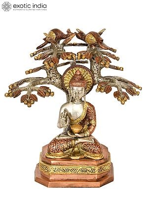 9" Lord Buddha Preaching Under The Bodhi Tree (Tibetan Buddhist) in Brass | Handmade | Made In India