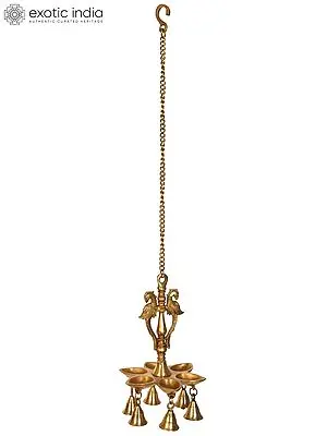 10" Parrot Hanging Lamp with Bells in Brass | Handmade | Made in India