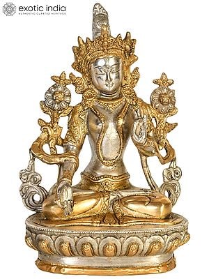 8" Goddess White Tara In Brass | Handmade | Made In India