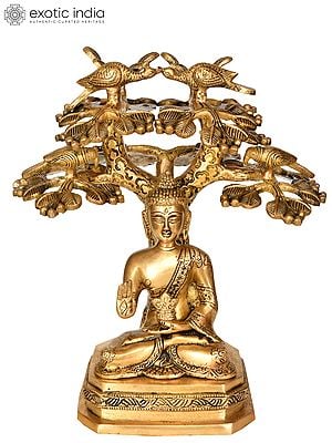 11" Lord Buddha Preaching Under The Boddhi Tree (Tibetan Buddhist) In Brass | Handmade | Made In India