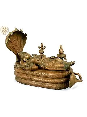 18" Shesha-Shayi Lord Vishnu | Handmade | Madhuchista Vidhana (Lost-Wax) | Panchaloha Bronze from Swamimalai