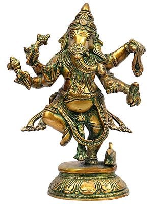 9" Dancing Ganesha In Brass | Handmade | Made In India