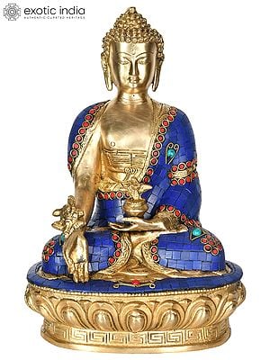 12" (Tibetan Buddhist Deity) Lapis Healing Buddha In Brass | Handmade | Made In India