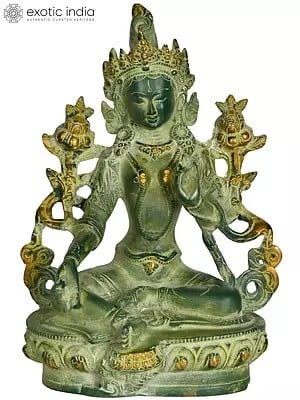 8" Brass Goddess Green Tara Statue | Buddhist Deity Sculpture