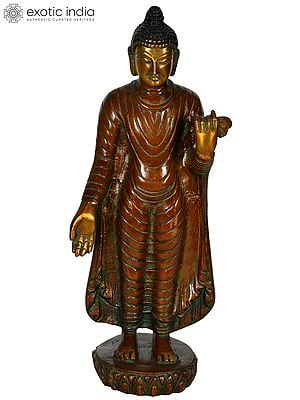 8" Standing Buddha Brass Statue | Handmade Tibetan Buddhist Idols | Made in India