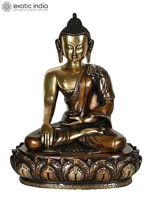 13" Lord Buddha Idol in Earth Touching Gesture in Brass | Handmade Statue | Made in India