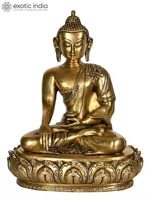 13" Lord Buddha Idol in Earth Touching Gesture in Brass | Handmade Statue | Made in India