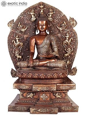 34" Large Size - Lord Buddha Seated on Six-Ornament throne of Enlightenment (Tibetan Buddhist) In Brass | Handmade | Made In India