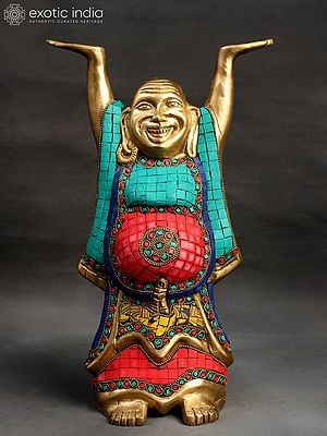 13" Tibetan Buddhist Deity Laughing Buddha in Brass