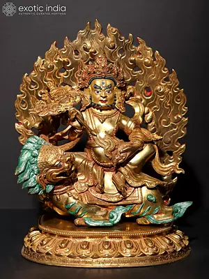 Tibetan Buddhist Deity Kubera on a Snow Lion (Made in Nepal)