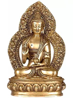 9" Preaching Buddha with Aureole in Brass - Handmade Tibetan Buddhist Statue, Authentic Indian Craft