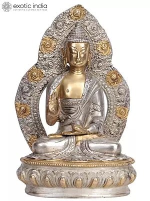 9" Preaching Buddha with Aureole in Brass - Handmade Tibetan Buddhist Statue, Authentic Indian Craft