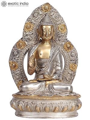 9" Preaching Buddha with Aureole (Tibetan Buddhist) In Brass | Handmade | Made In India