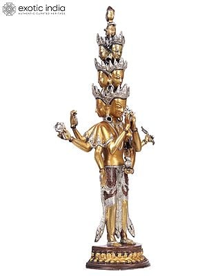 23" Tibetan Buddhist Deity Eleven Headed Thousand Armed Avalokiteshvara In Brass | Handmade | Made In India