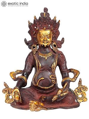 10" Tibetan Buddhist Deity Kubera In Brass | Handmade | Made In India