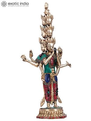 23" Eleven Headed Eight Armed Avalokiteshvara (Chenrezig) - Tibetan Buddhist Deity In Brass | Handmade | Made In India