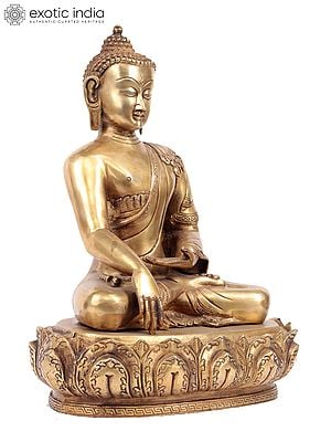 14" Tibetan Buddhist Lord Buddha in Bhumisparsha Mudra In Brass | Handmade | Made In India