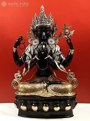 38" Tibetan Buddhist Bodhisattva Deity Chenrezig (Large Size Shadakshari Lokeshvara) In Brass | Handmade | Made In India