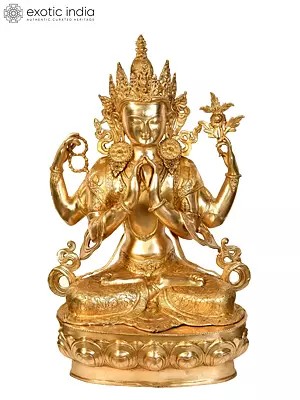 38" Tibetan Buddhist Bodhisattva Deity Chenrezig (Large Size Shadakshari Lokeshvara) In Brass | Handmade | Made In India