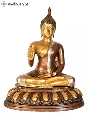 13" Thai Blessing Buddha In Brass | Handmade | Made In India