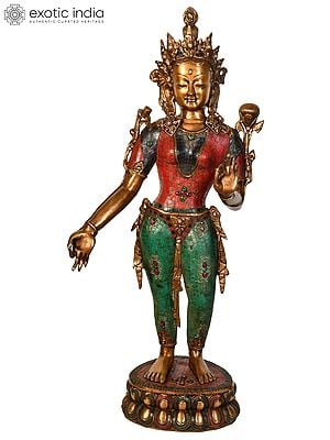 40" Large Size Standing Tara (Tibetan Buddhist) In Brass | Handmade | Made In India