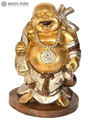10" Laughing Buddha Brass Statue - Symbol of Joy and Prosperity