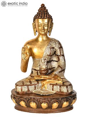 11" Tibetan Buddhist Blessing Buddha In Brass | Handmade | Made In India